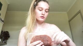 Hot Girl Eats SPICEY Salami