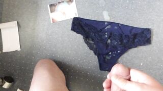 Cumming over wife's navy panties