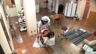 Real Japanese hair salon doggystyle sex with stylist while working