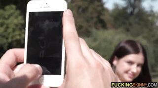 Skinny teen loves getting selfies and fucked by random guy