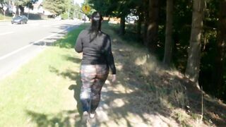 Sheer Leggings Nature Walk With Fat Booty Flashing