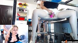 White high heels office fun with squirting on the floor | LIVE ON blondikva.hot4cams.com