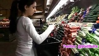 Teenage playing with carrot on the market. @WetButts