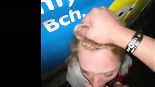 Blonde Slut gives Deepthroat Blowjob to a Stranger in Public