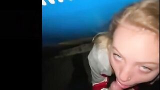 Blonde Slut gives Deepthroat Blowjob to a Stranger in Public