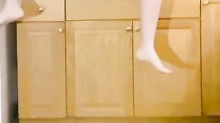 Power Pissing across the Kitchen on Webcam