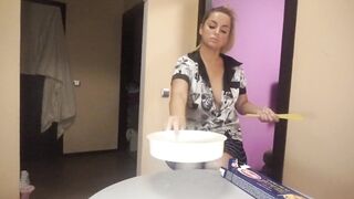 Cooking with Open Tits. Hidden Camera