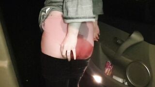 ⭐ Alice Wets her Tights and Pink Panties in a Dress in the Car and Touches herself ;)