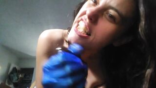 Blue Latex Glove Spit Wet BLACK DILDO HANDJOB Nasty DIRTY TALK Quarantine Pandemic Social Distance