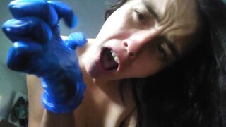 Blue Latex Glove Spit Wet BLACK DILDO HANDJOB Nasty DIRTY TALK Quarantine Pandemic Social Distance