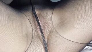 Masturbating my Wet Pussy in Nylon Pantyhose Close up