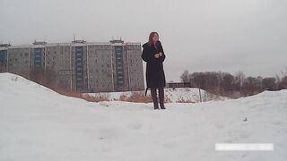 Winter Street Photoshoot in a Fur Coat on a Naked Body