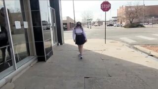 Walking Downtown in a see through Top - Flashing