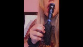 Sucking and Licking my Cum off my Hairbrush ~ Yummy