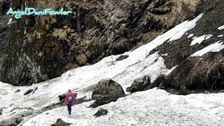 Sexy Blonde Takes a Walk in Snow