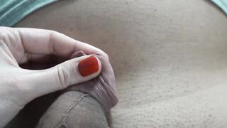 Fingers with Short Red Nails Play with Frenulum and Peehole