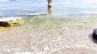 Alice Walks Naked on an Empty Nudist Beach and Enters the Water for the first Time this Year