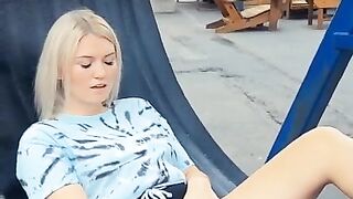 Horny Slut Plays with herself in Public as People Walk by