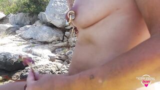 Nippleringlover Naked Public Beach Pierced Pussy & Large Gauge Nipple Piercings & Nice Feet Close up