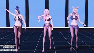 MMD Kara - Step Ahri Kaisa Seraphine Sexy Hot Kpop Dance