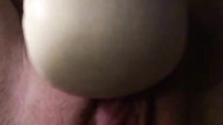 Close Up Chubby Amateur Teen Pussy rides Big Dildo and Cums on Wand