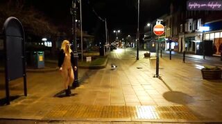 Exhibitionist wife walking nude around a town in England