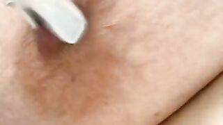 Clothes peg on my big natural soft heavy saggy tit’s nipple