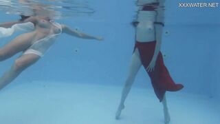 Anastasia Ocean and Marfa are naked underwater