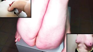 Indoor whipping all genitals - triple view