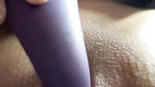 Close up rubbing vibrator on clit until pulsating pussy orgasm