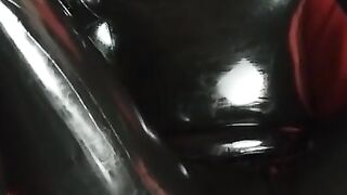 Rubber girl gets pussy fingered in condom latex catsuit F21