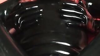 Rubber girl gets pussy fingered in condom latex catsuit F21