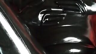 Rubber girl gets pussy fingered in condom latex catsuit F21