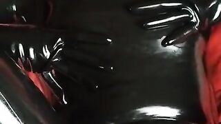 Rubber girl gets pussy fingered in condom latex catsuit F21