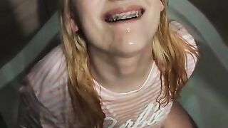 Cute Teen Drinking Full Mouth Of Piss