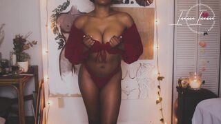 RED HOT Lingerie Try On Haul  Ebony Babe w/ Brown Perky Tits