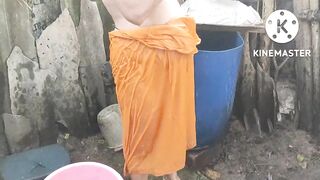 Anita yadav bathing outside with hot