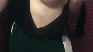 Teasing revealing sexy outfit in public female restroom at the night club party - real amateur slut