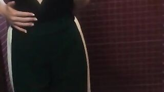 Teasing revealing sexy outfit in public female restroom at the night club party - real amateur slut