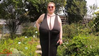 Walking braless in city garden