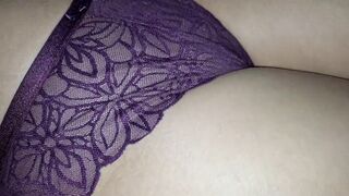 Playing with her pussy bulge in purple panties