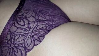 Playing with her pussy bulge in purple panties