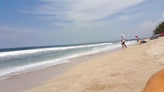 FUN to have NO PANTIES in PUBLIC # Sandy BUTT PLUG on Public Beach