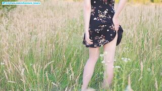 Spanking a girl by cane in the fields, outdoor