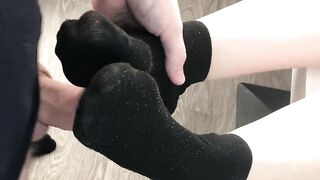 fuck teen girl black socks after job, foojob & socksjob black socks cum pov