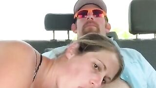 Milf gets fucked in parking lot backseat outside restaurant