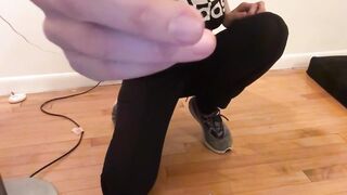 Intense workout ends with me ripping my pants and fucking the hell out of my tight pussy