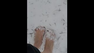 Femdom Giantess Outside Snow Barefoot Walk Run Black Toenails POV