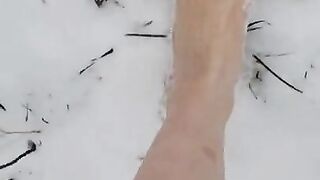 Femdom Giantess Outside Snow Barefoot Walk Run Black Toenails POV