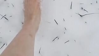 Femdom Giantess Outside Snow Barefoot Walk Run Black Toenails POV